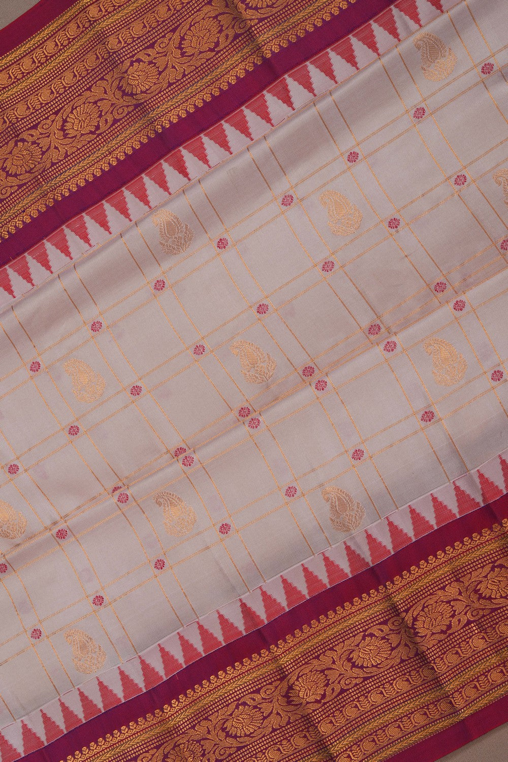 Image of Gadwal Silk Kattam Off-White Saree