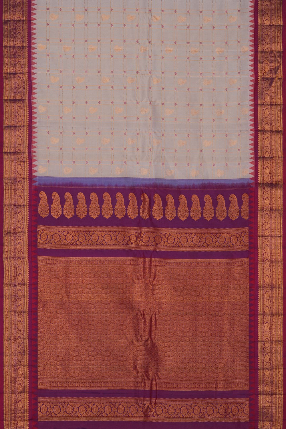Image of Gadwal Silk Kattam Off-White Saree