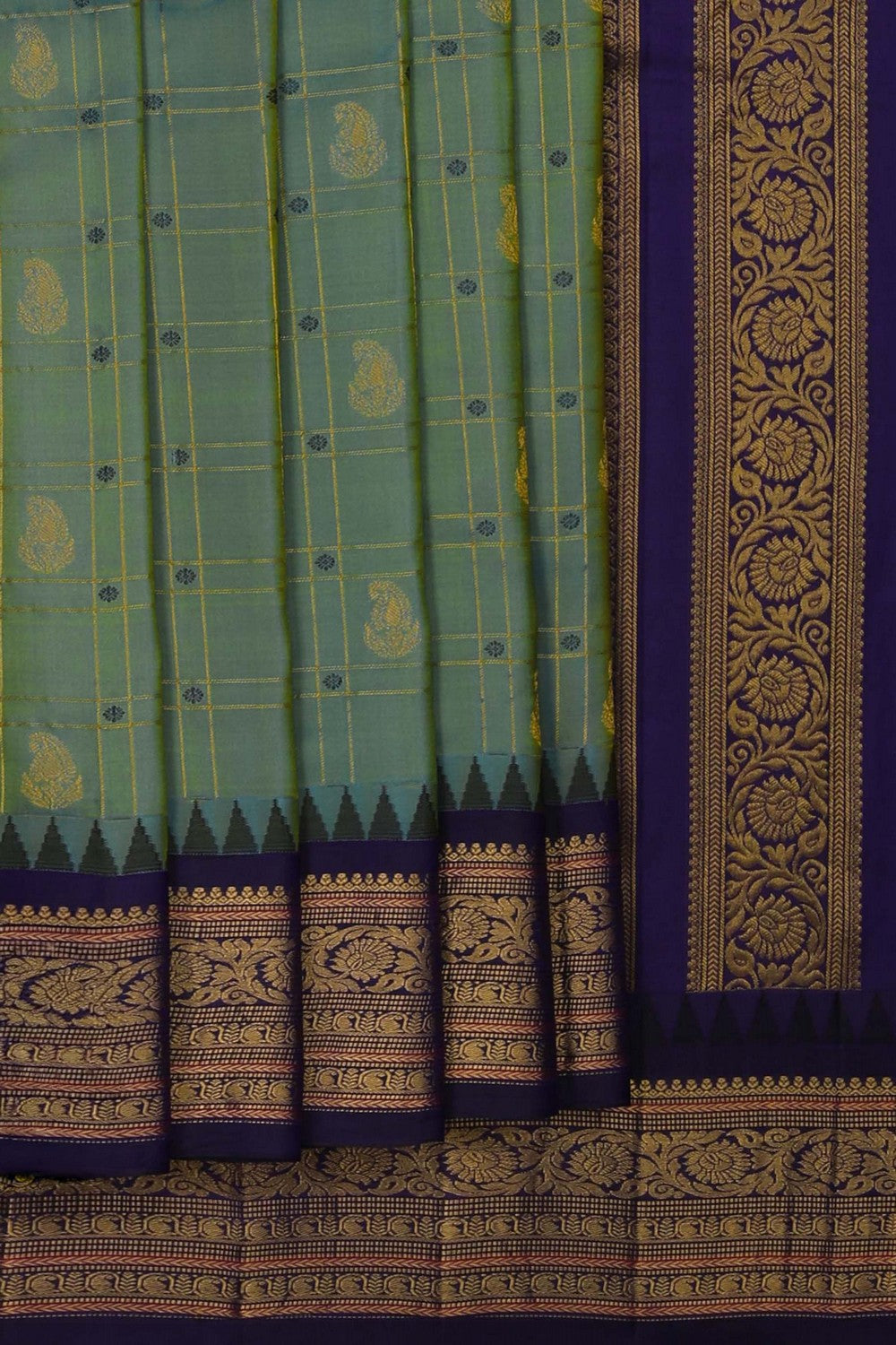 Image of Gadwal Silk Kattam Sea-Green Saree