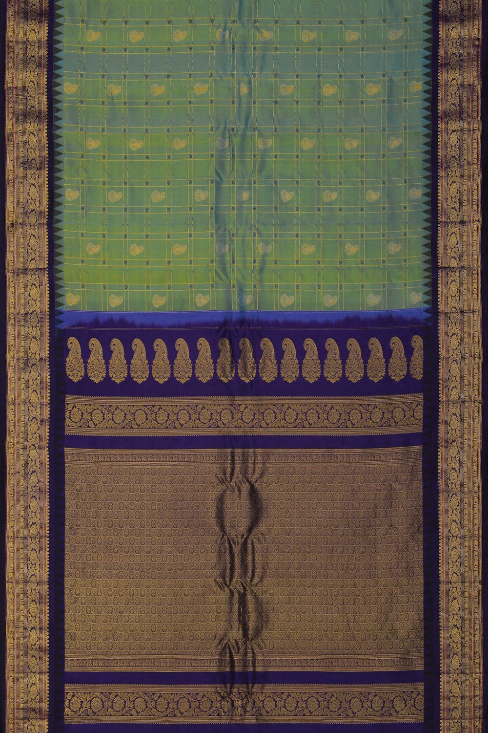 Image of Gadwal Silk Kattam Sea-Green Saree