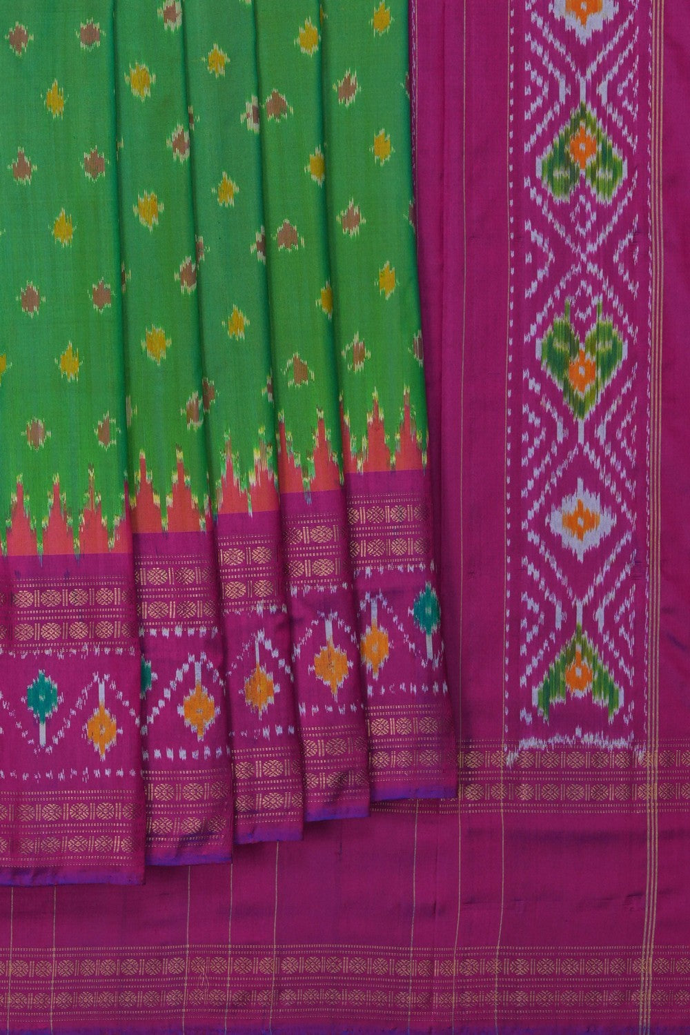 Image of Pochampally Ikat Silk Green Saree