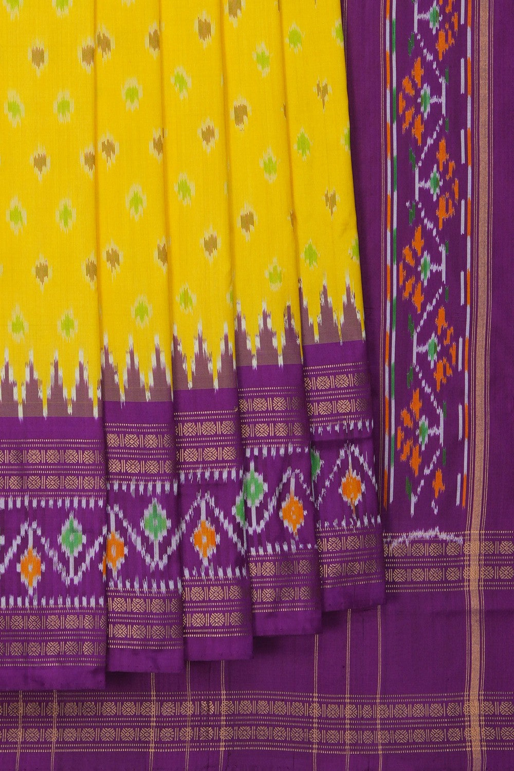 Image of Pochampally Ikat Silk Yellow Saree