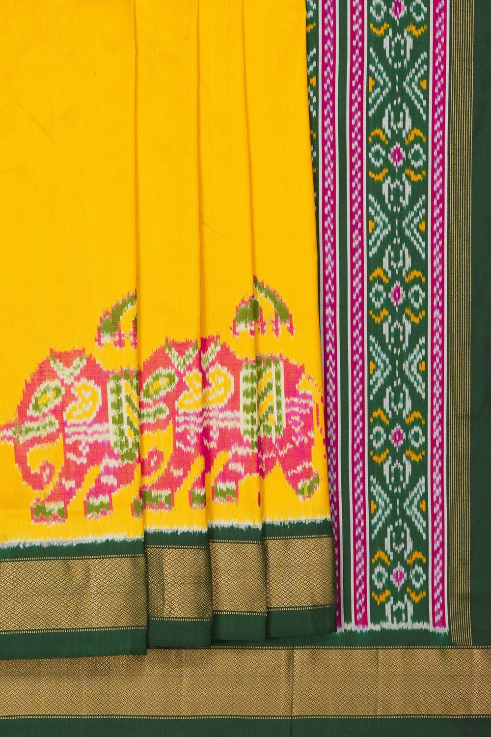Image of Pochampally Ikat Silk Yellow Saree