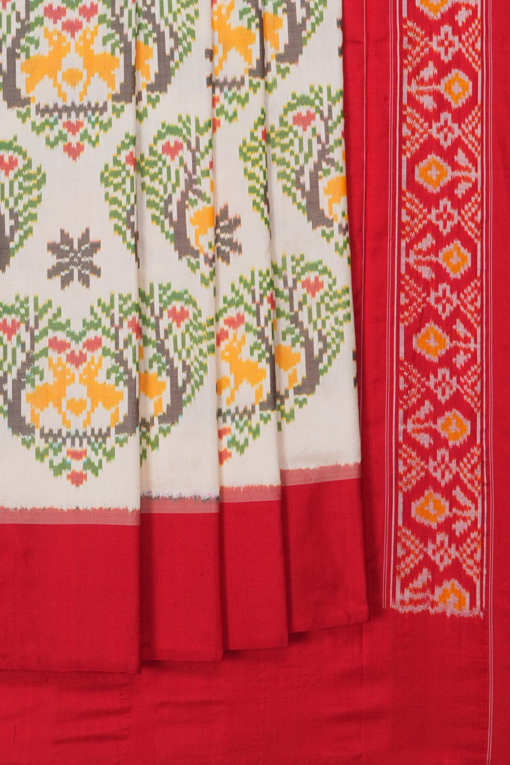 Image of Pochampally Ikat Silk Cream Saree