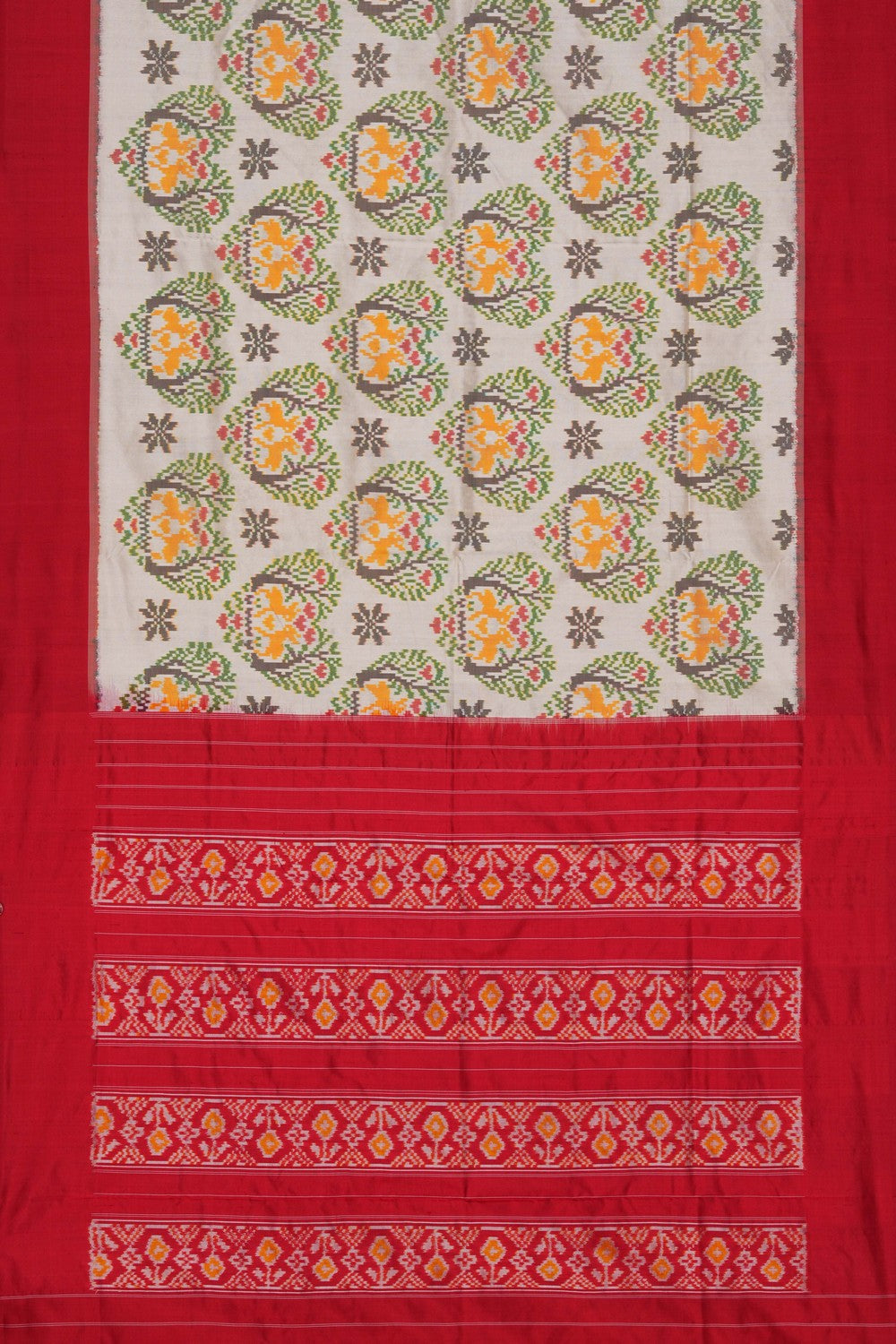 Image of Pochampally Ikat Silk Cream Saree