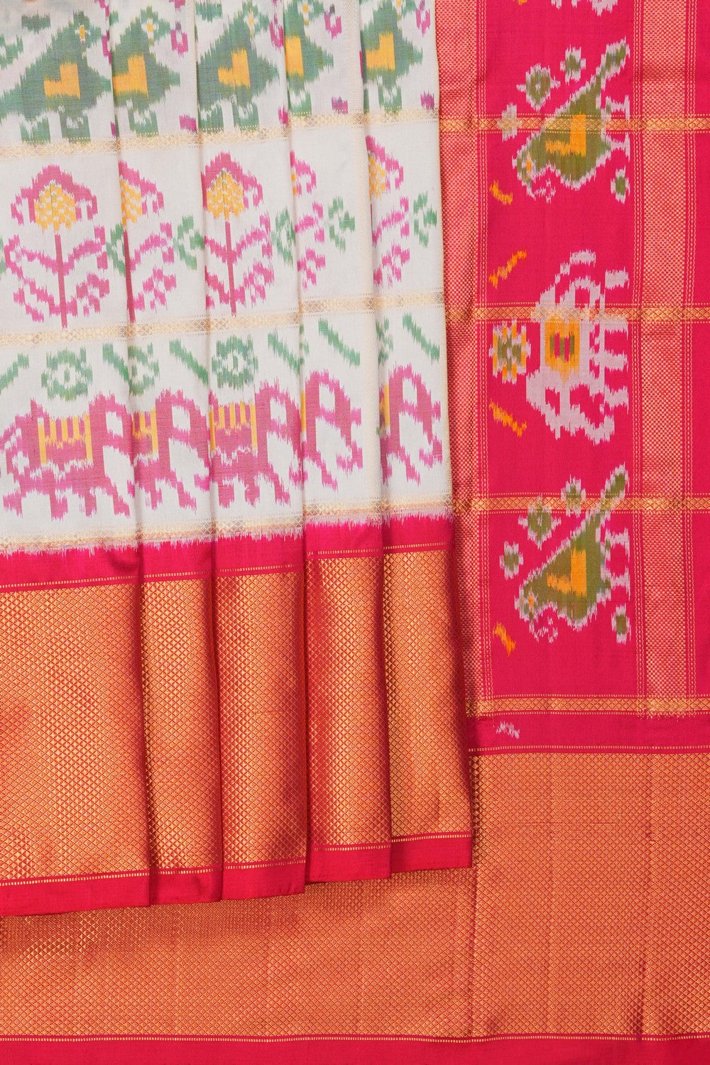 Image of Pochampally Ikat Silk Off-White Saree