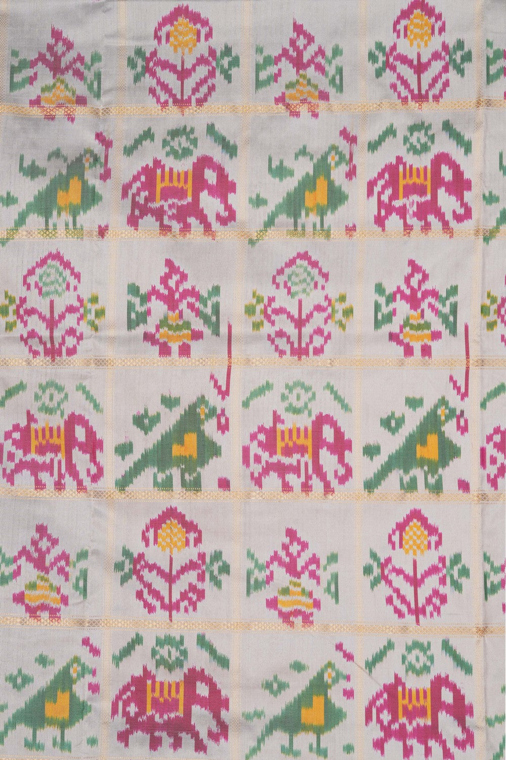 Image of Pochampally Ikat Silk Off-White Saree