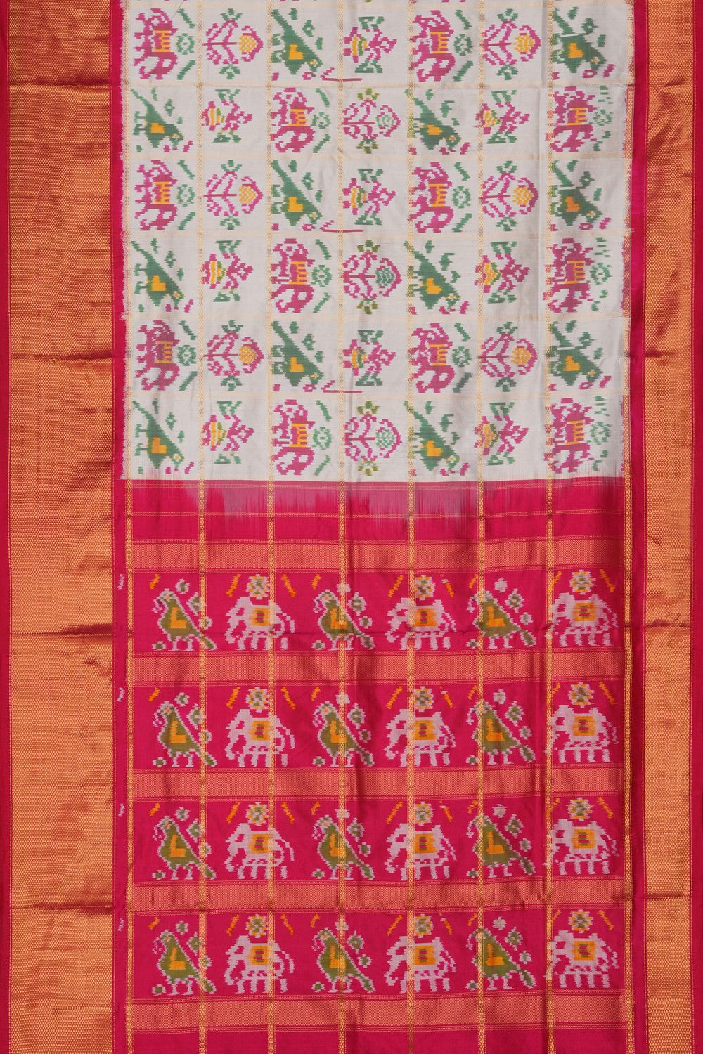 Image of Pochampally Ikat Silk Off-White Saree