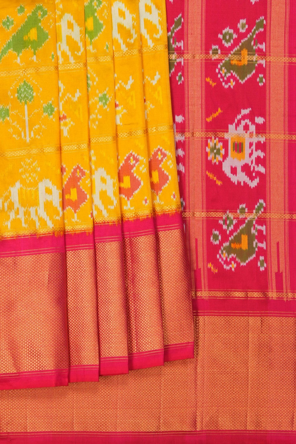 Image of Pochampally Ikat Silk Yellow Saree