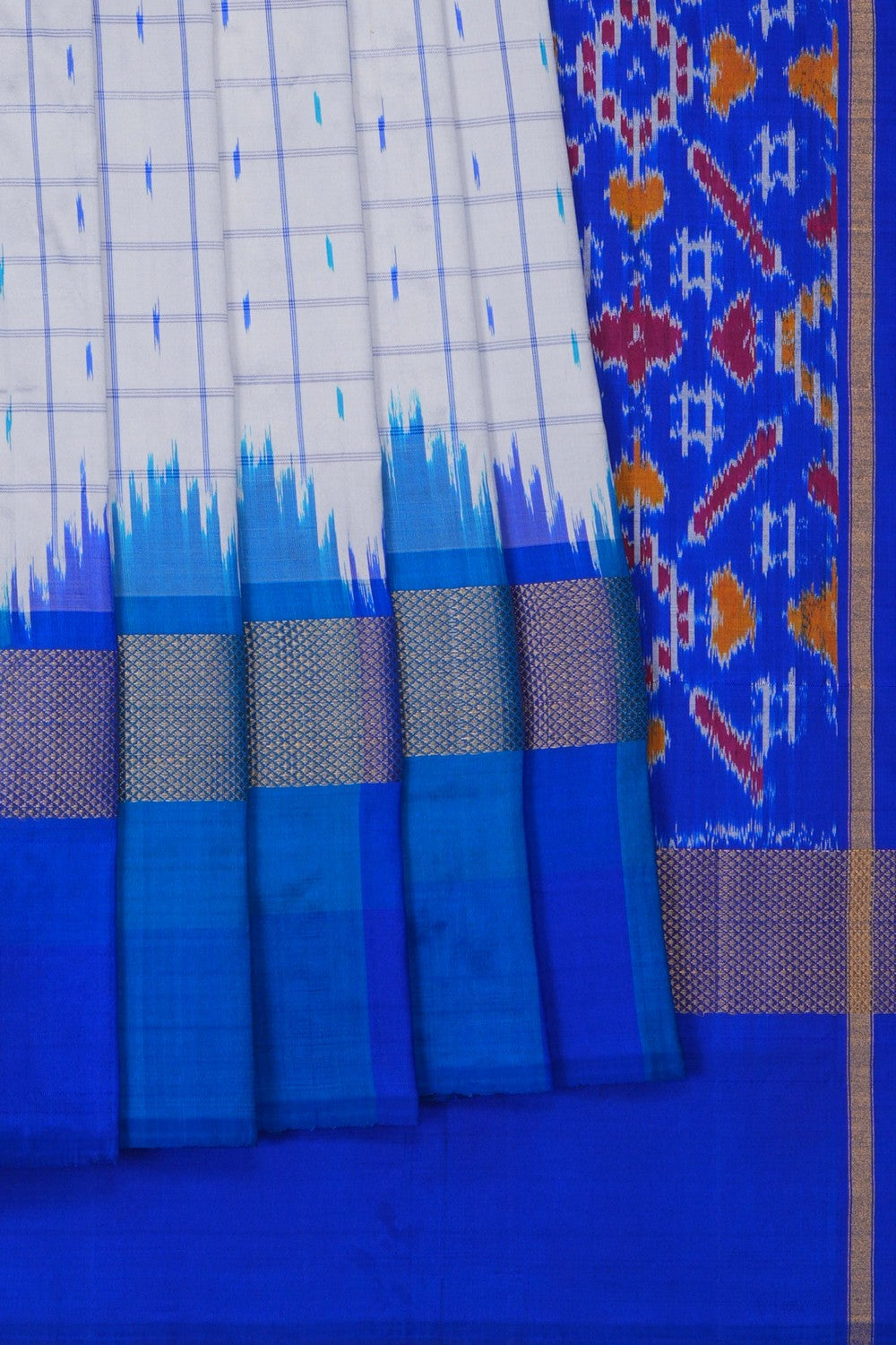 Image of Pochampally Ikat Silk White Saree