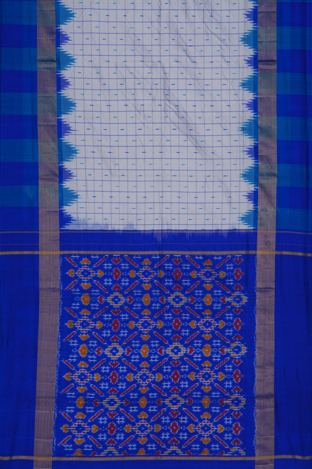 Image of Pochampally Ikat Silk White Saree