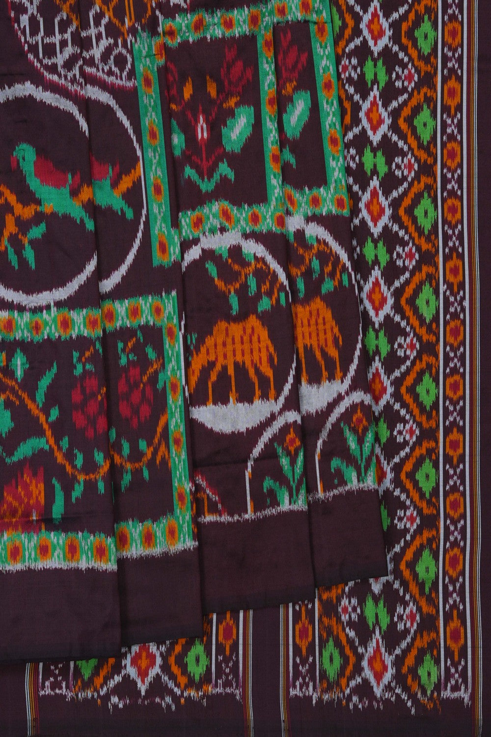 Image of Pochampally Ikat Silk Brown Saree