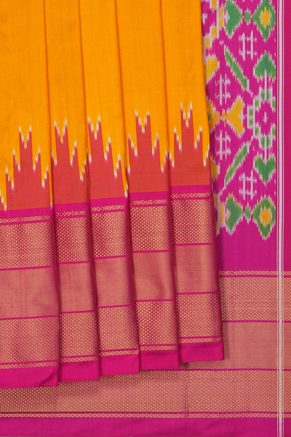 Image of Pochampally Ikat Silk Yellow Saree