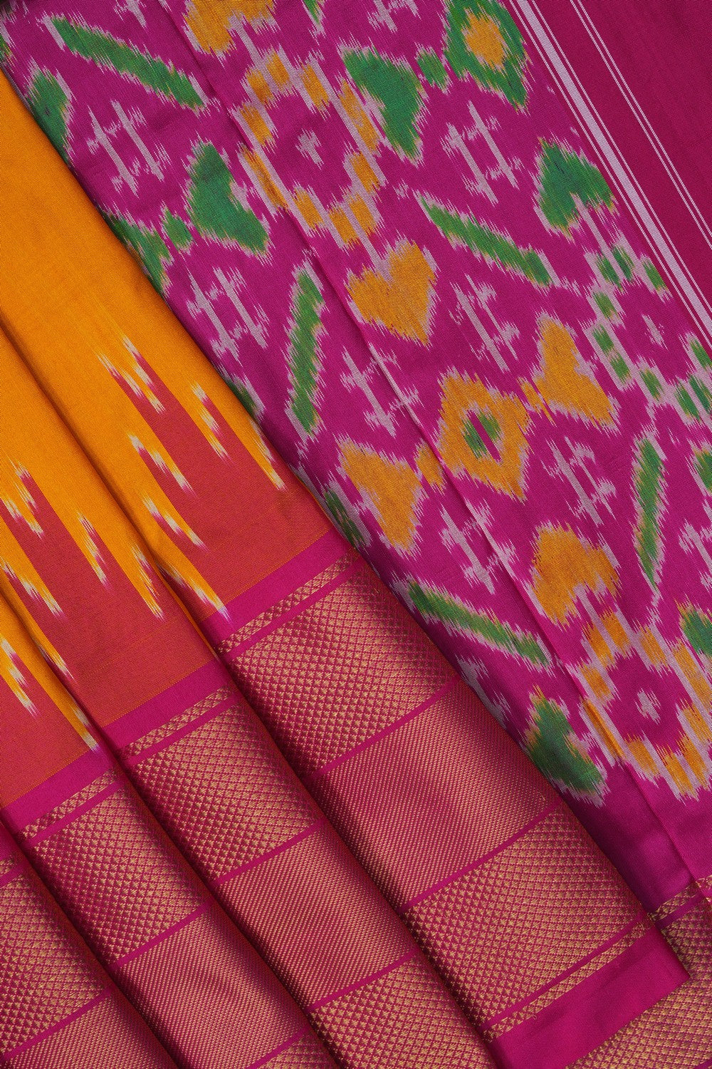 Image of Pochampally Ikat Silk Yellow Saree