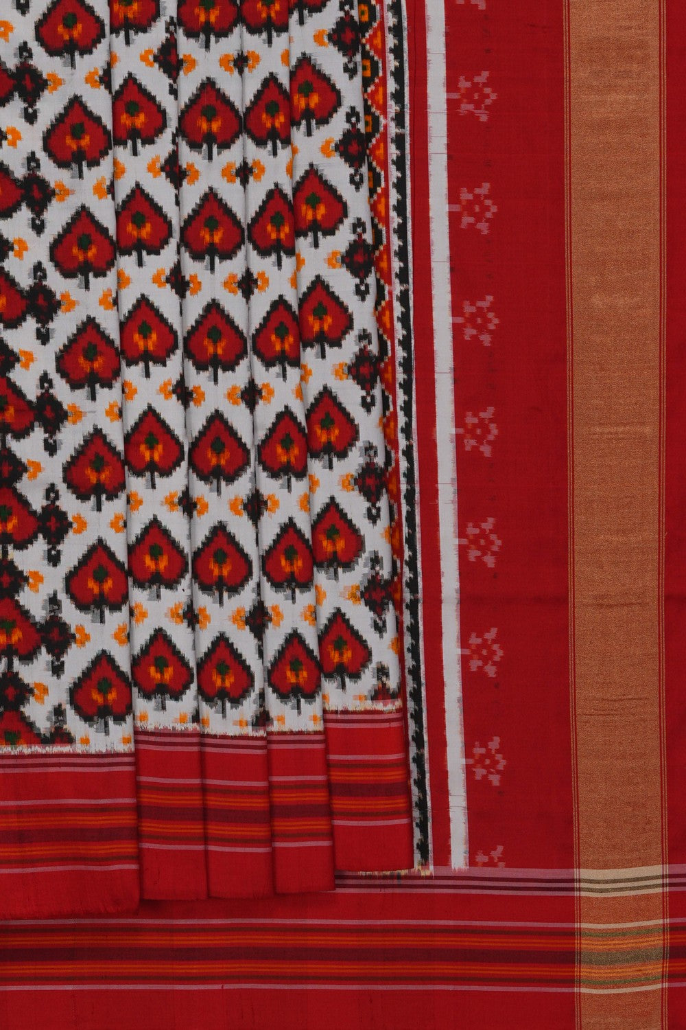 Image of Pochampally Ikat Silk Off-White Saree