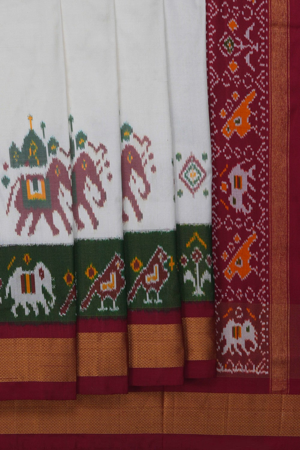 Image of Pochampally Ikat Silk White Saree