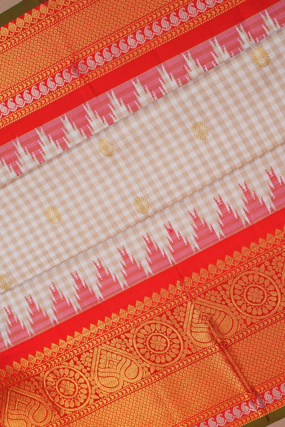 Image of Gadwal Silk Kattam Off-White Saree