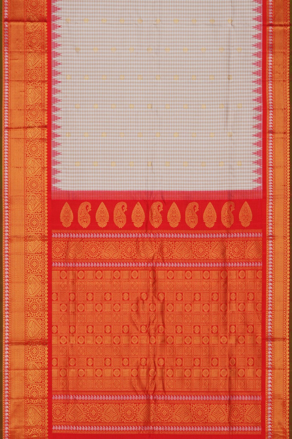 Image of Gadwal Silk Kattam Off-White Saree