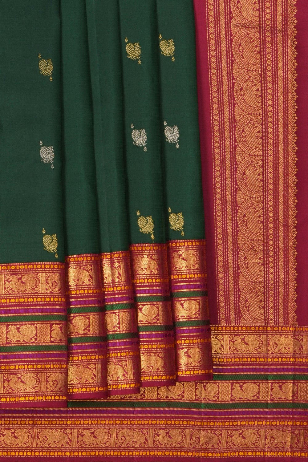 Image of Kanchipattu Bottle Green Saree