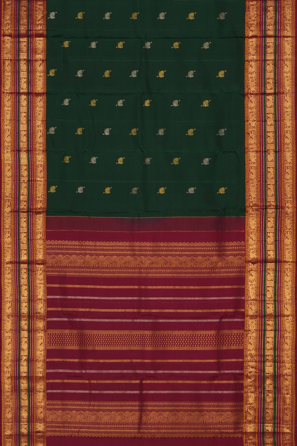 Image of Kanchipattu Bottle Green Saree