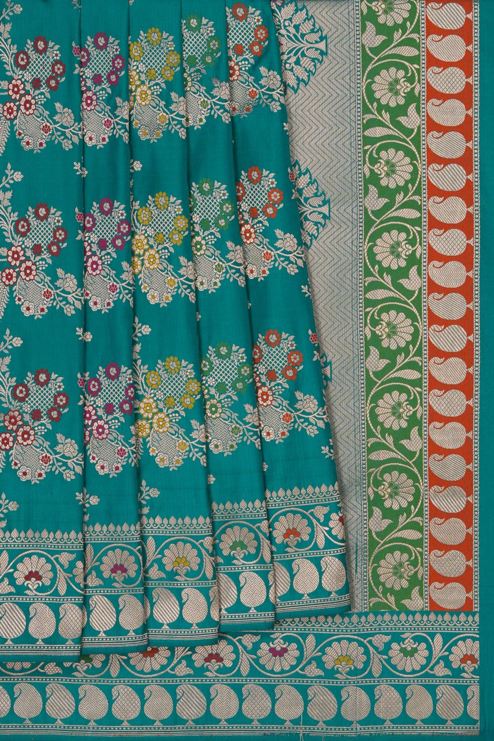 Image of Banarasi Silk Brocade Teal Green Saree