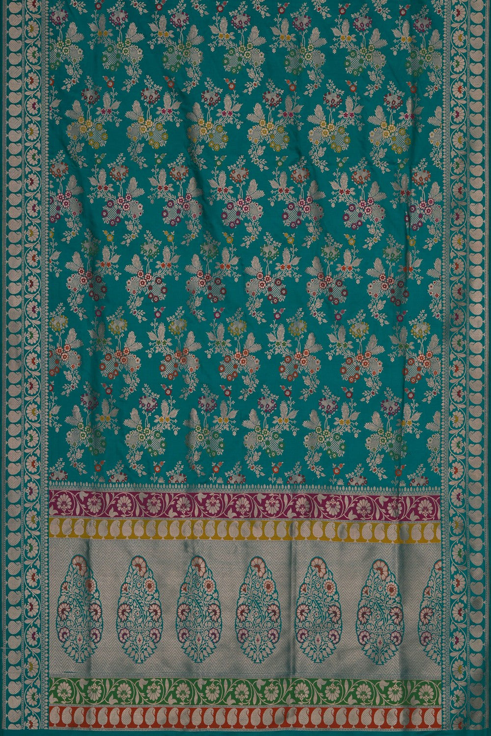 Image of Banarasi Silk Brocade Teal Green Saree