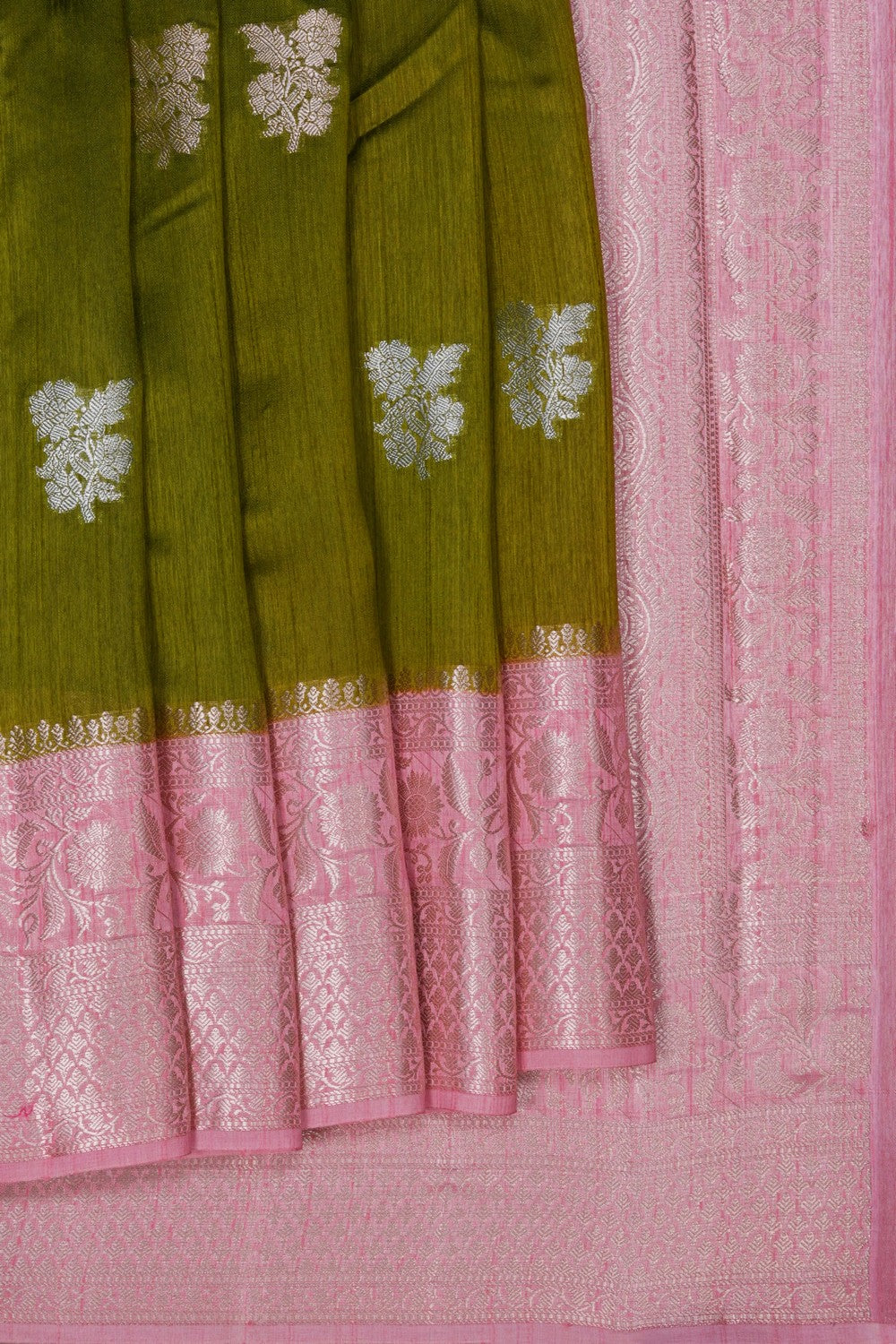 Image of Banarasi Tussar Silk Green Saree