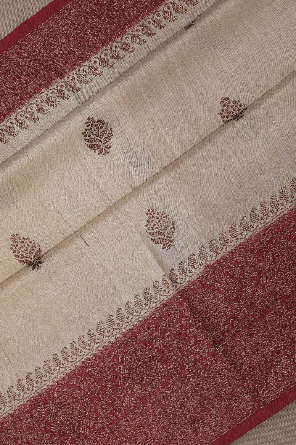 Image of Banarasi Tussar Silk Off-White Saree
