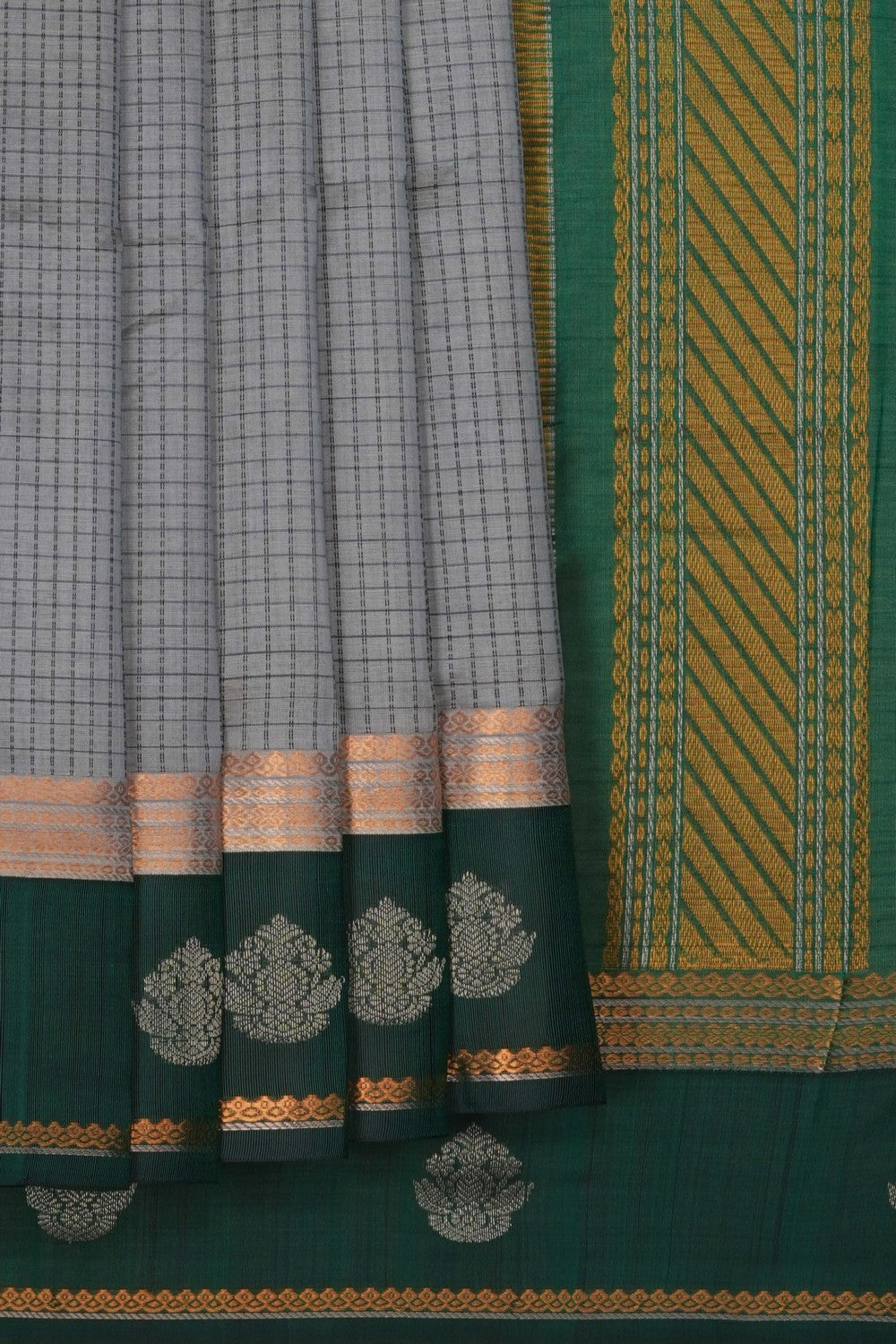 Image of Kuppadam Silk Cotton Grey Saree