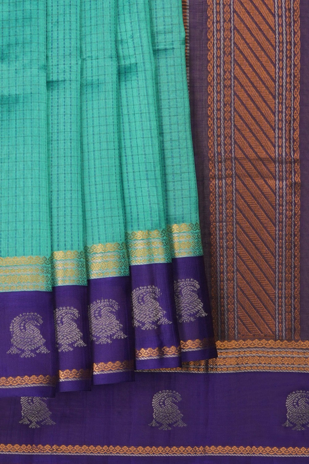 Image of Kuppadam Silk Cotton Teal Green Saree