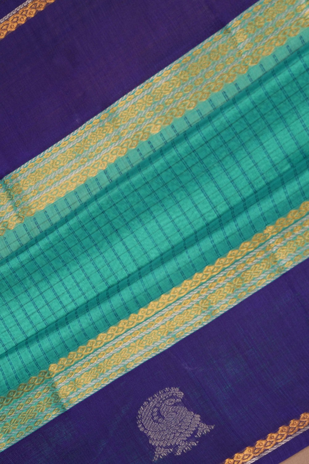 Image of Kuppadam Silk Cotton Teal Green Saree