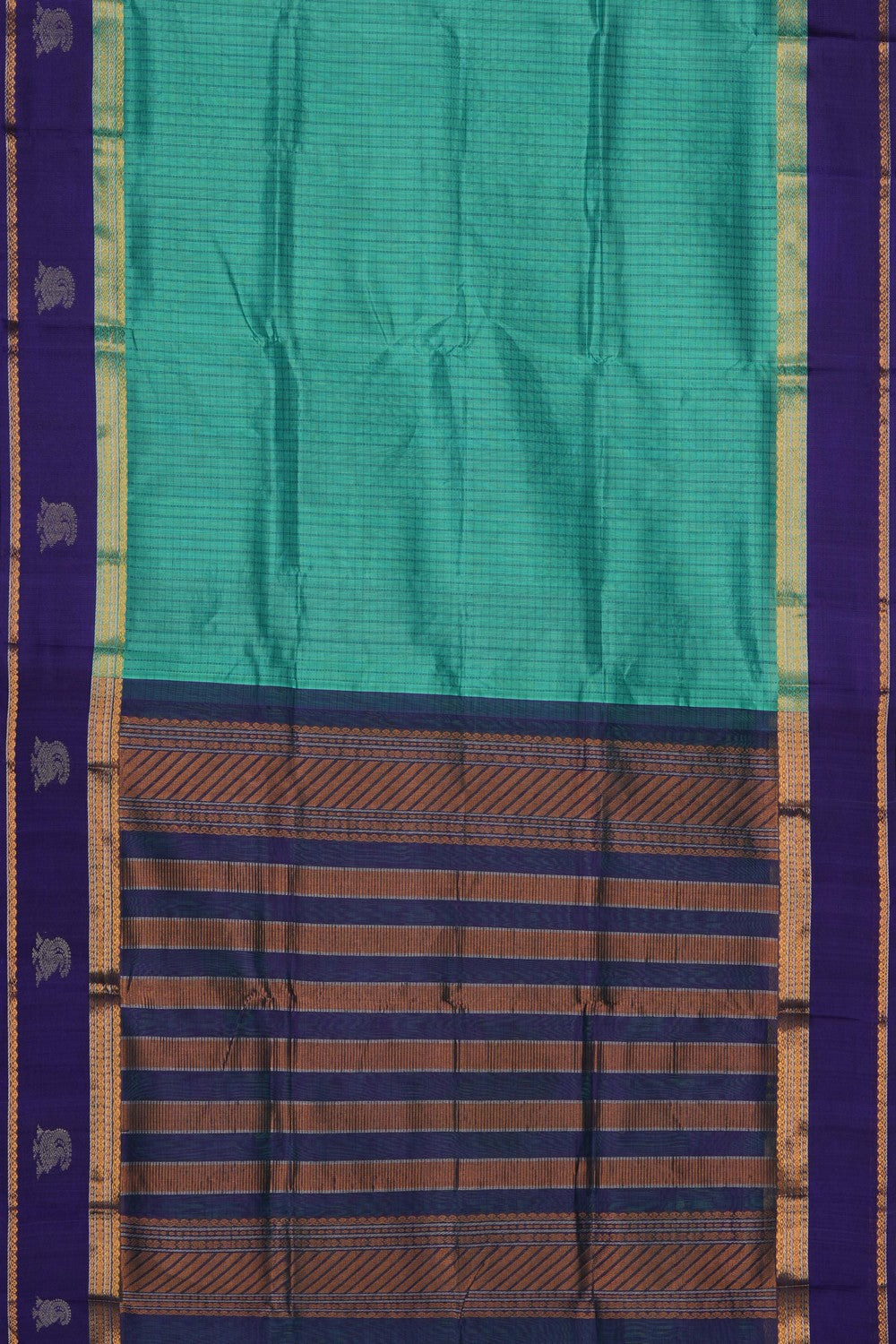 Image of Kuppadam Silk Cotton Teal Green Saree