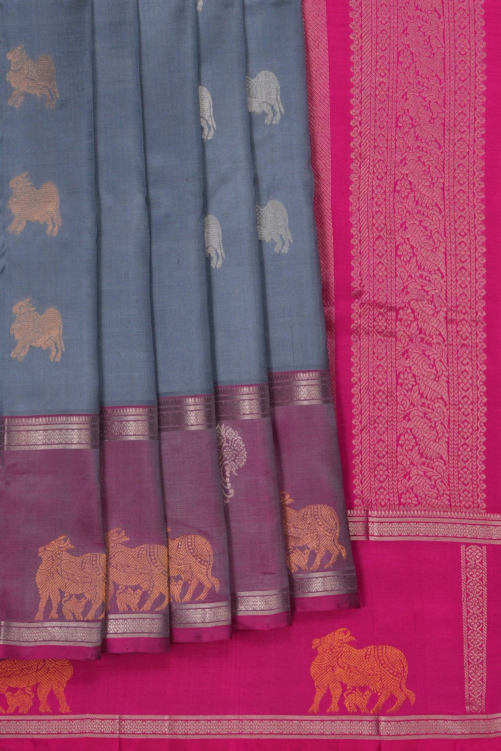 Image of Kuppadam Silk Grey Saree