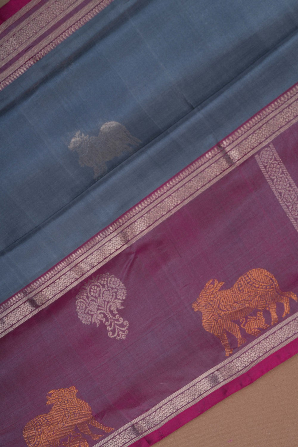 Image of Kuppadam Silk Grey Saree