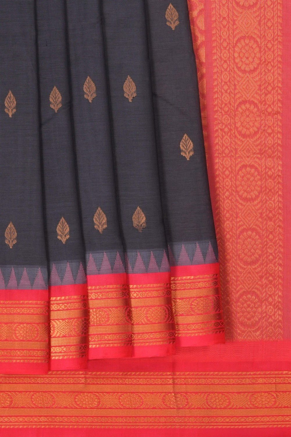 Image of Kuppadam Silk Cotton Grey Saree