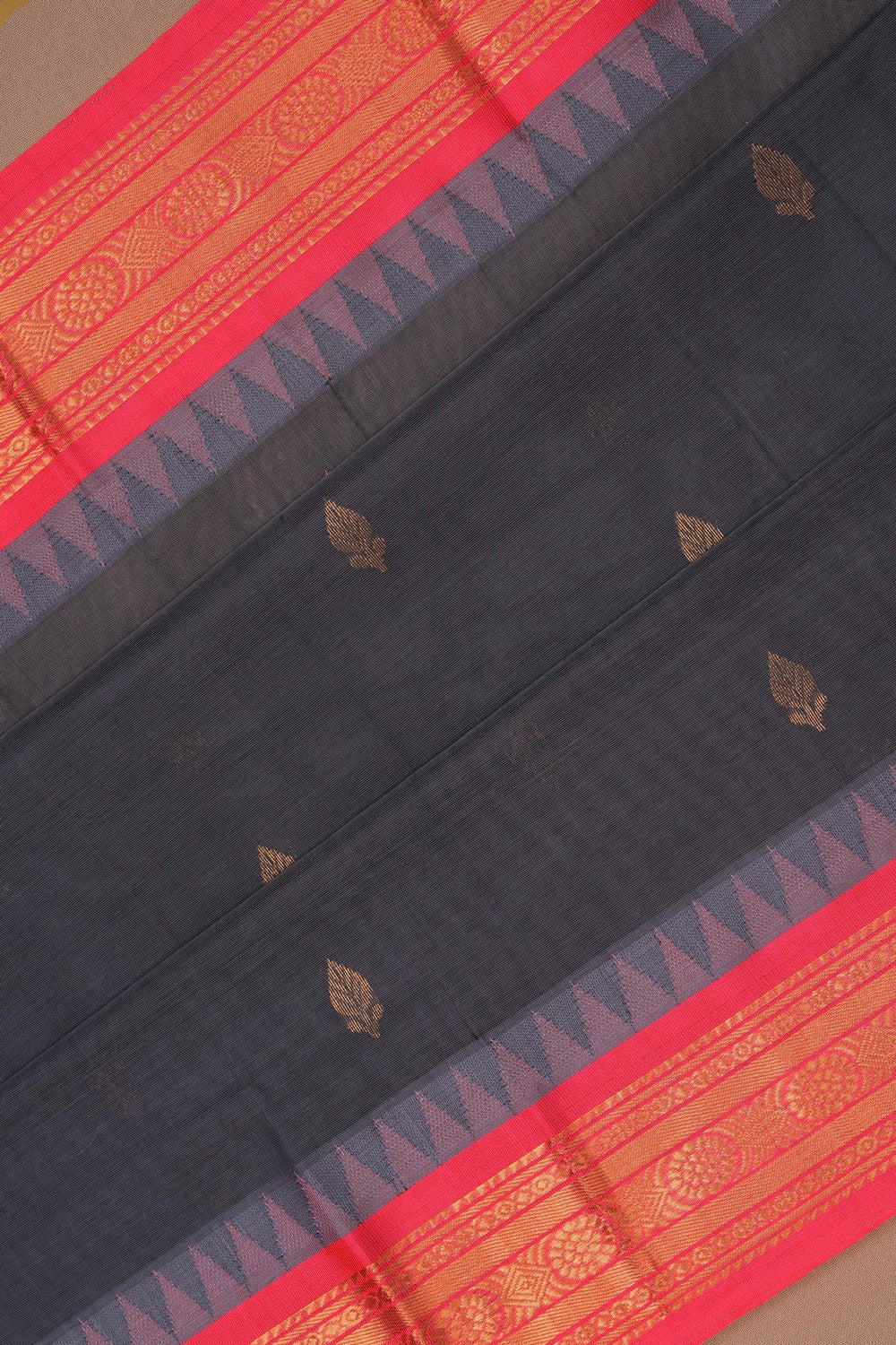 Image of Kuppadam Silk Cotton Grey Saree