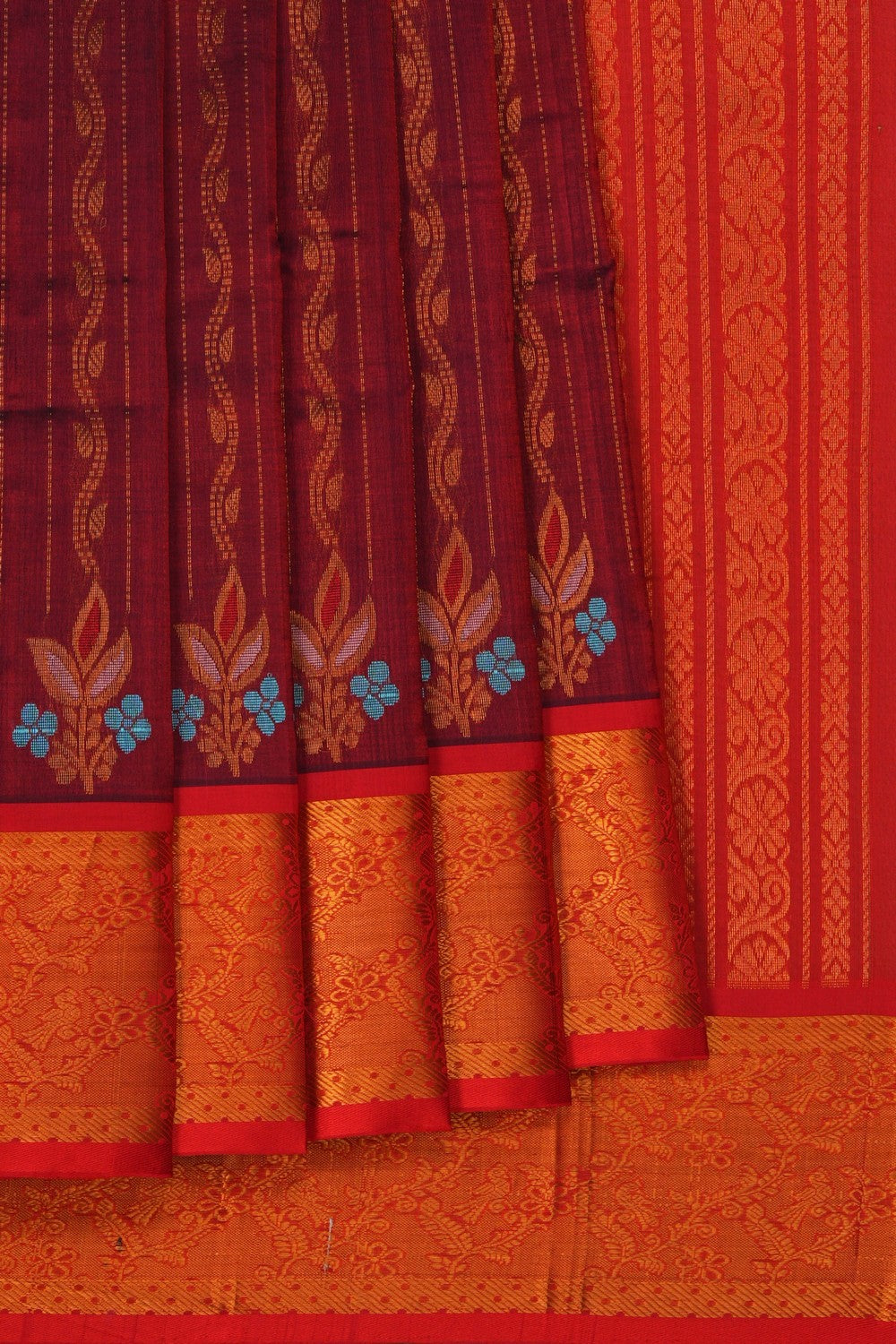 Image of Kuppadam Silk Cotton Maroon Saree