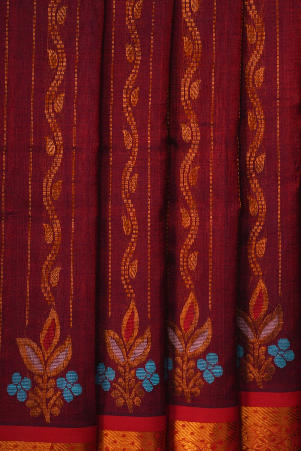 Image of Kuppadam Silk Cotton Maroon Saree