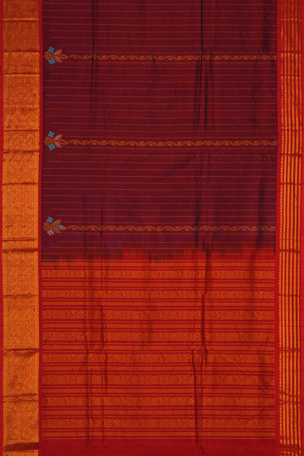 Image of Kuppadam Silk Cotton Maroon Saree