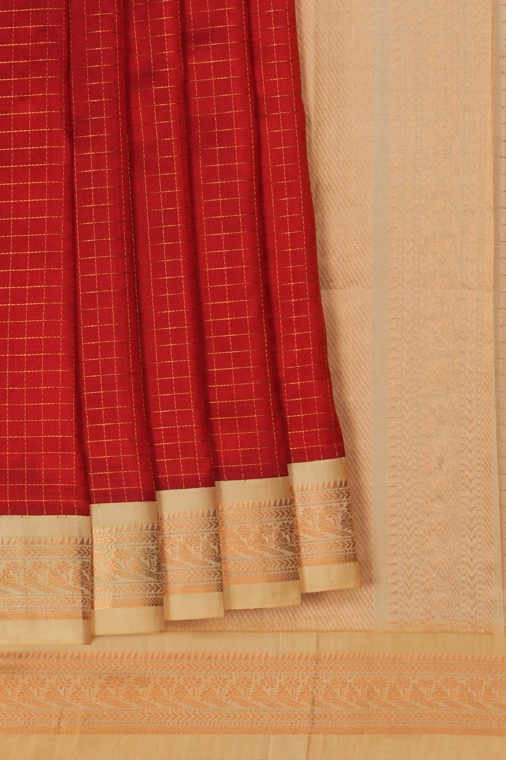 Image of Kuppadam Silk Cotton Red Saree