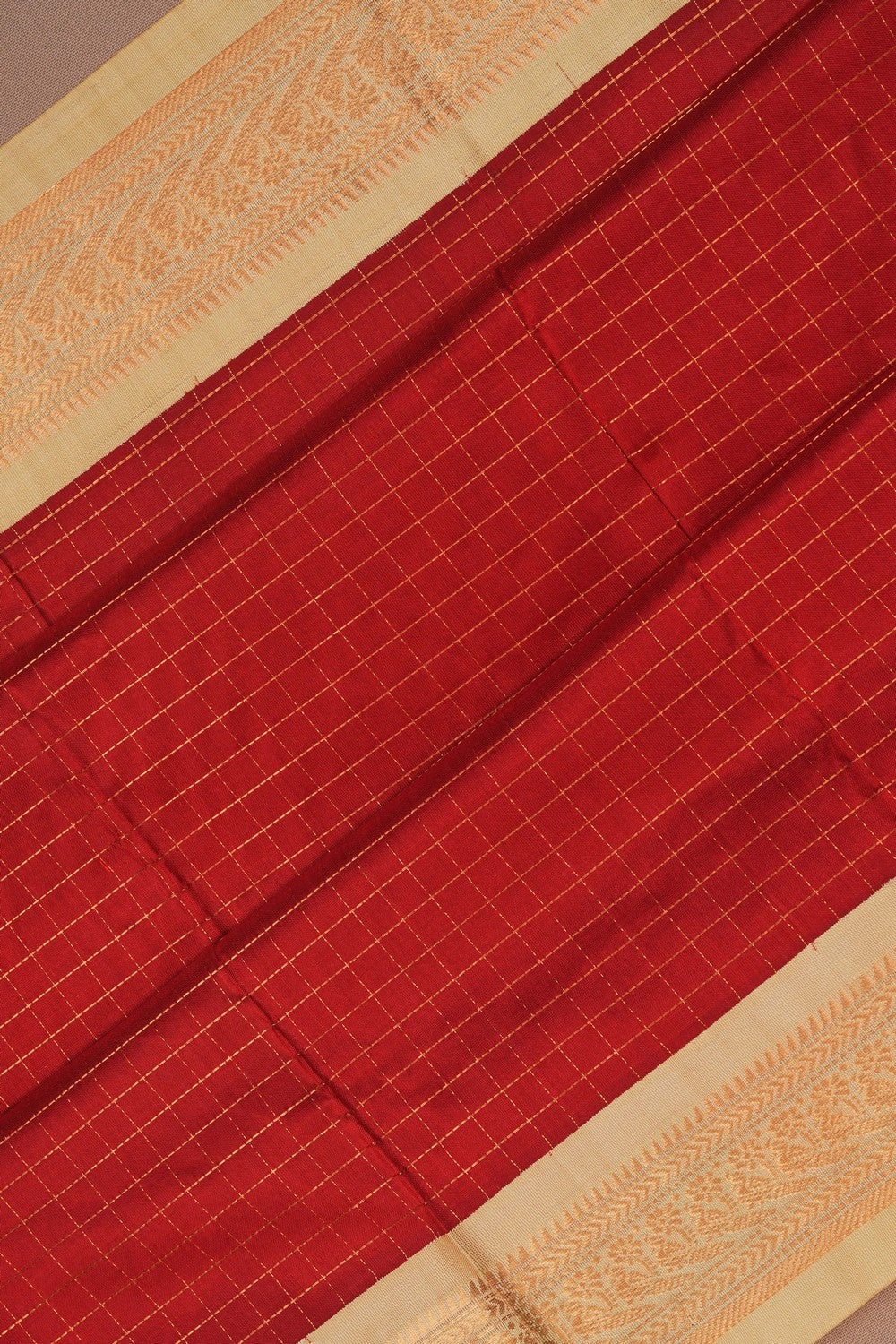 Image of Kuppadam Silk Cotton Red Saree
