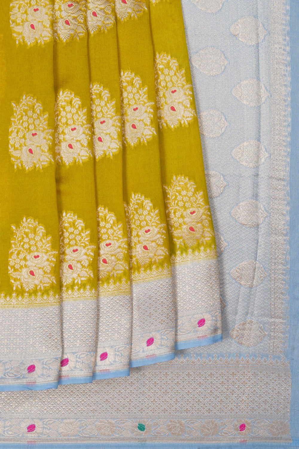Image of Banarasi Dupion Silk Spring-Green Saree
