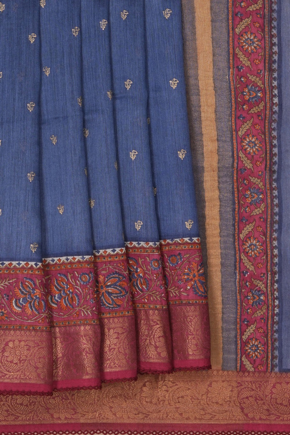 Image of Desi Tussar Silk Smoky Blue Saree