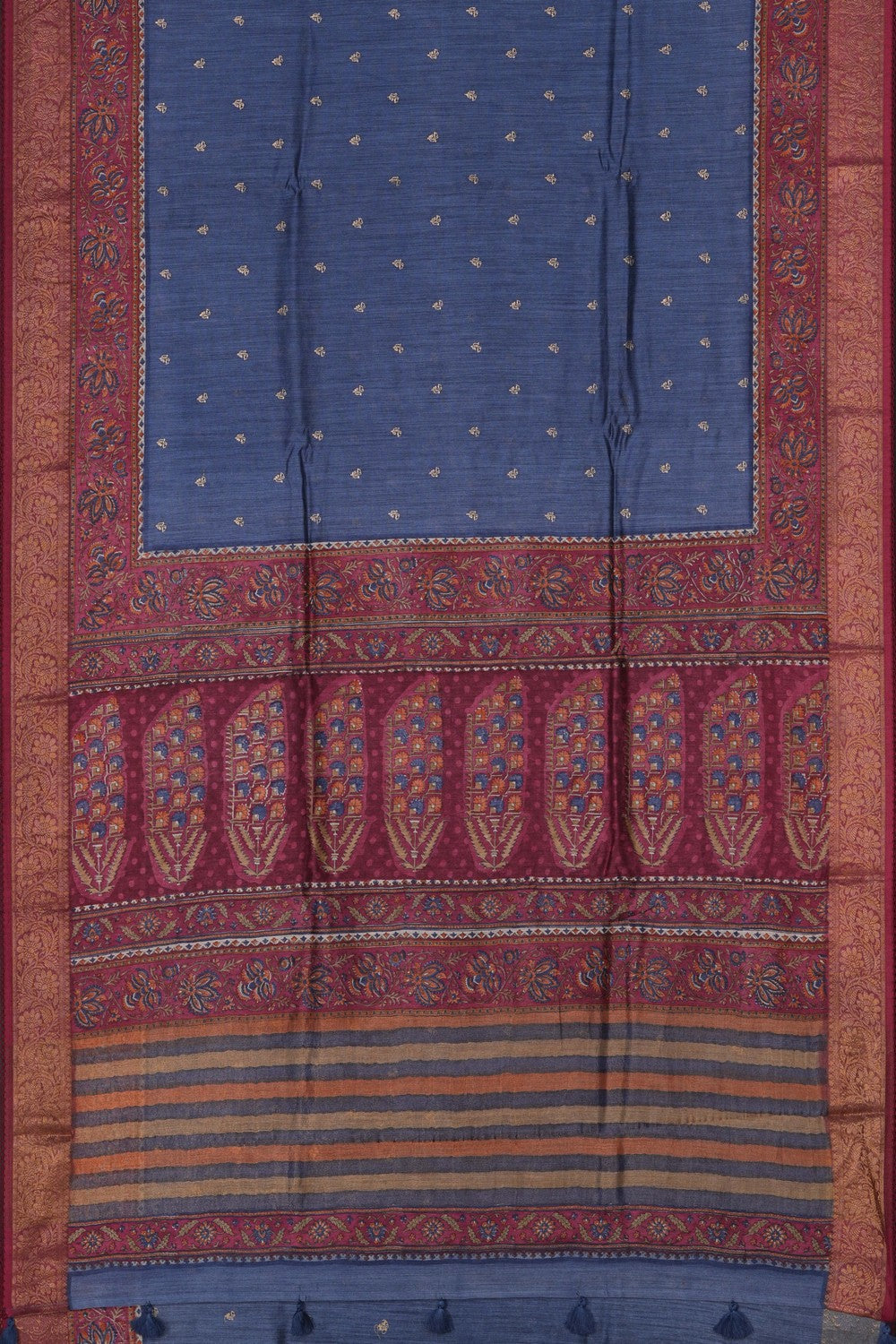 Image of Desi Tussar Silk Smoky Blue Saree