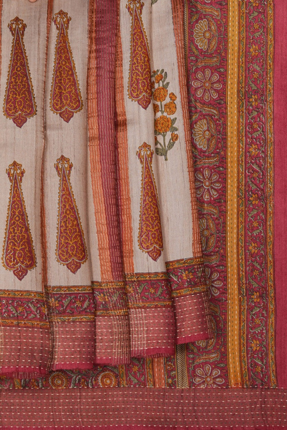 Image of Tussar Silk Off-White Saree