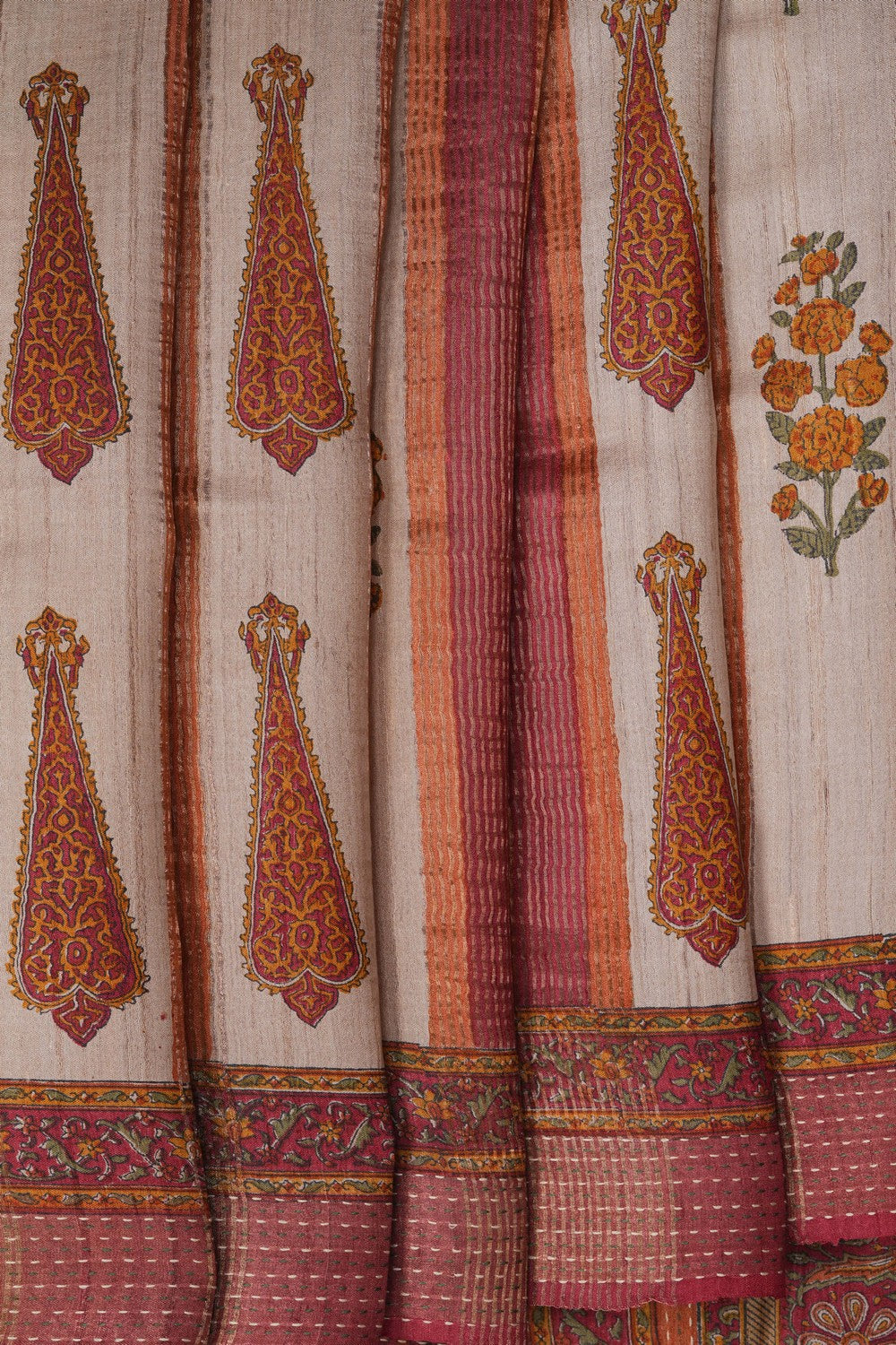 Image of Tussar Silk Off-White Saree