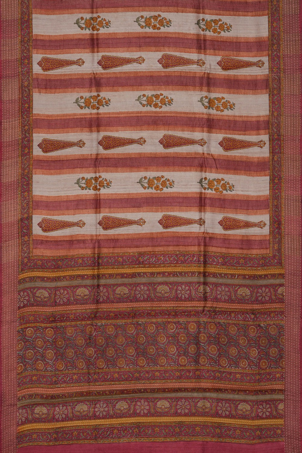 Image of Tussar Silk Off-White Saree