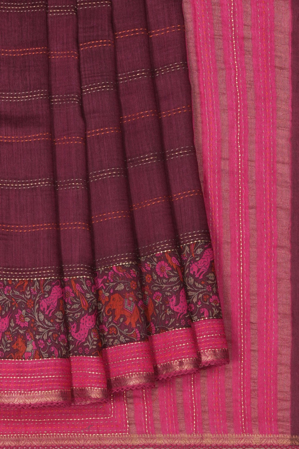 Image of Tussar Silk Maroon Saree
