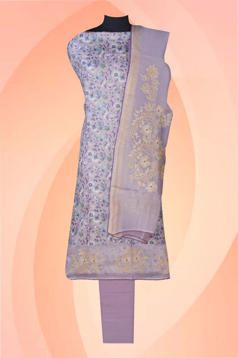 Image of Printed Silk Unstitched Suit (3 Pcs Set)