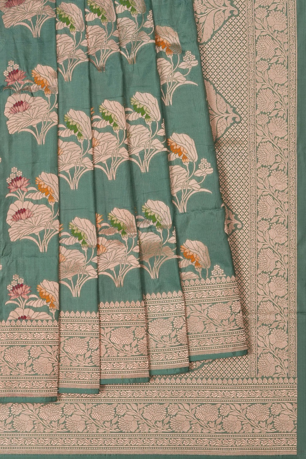 Image of Banarasi Silk Brocade Sage Green Saree